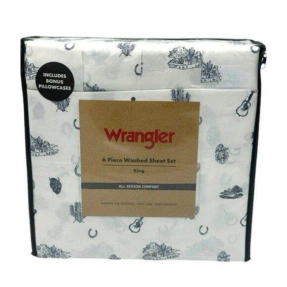 Wrangler Other - WRANGLER 6 Piece NAVY BLUE Western Cowboy Desert KING Sheet‎ Set •HTF•